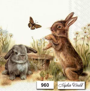 (960) TWO Paper Luncheon Decoupage Art Craft Napkins - BUNNY RABBITS EASTER - Picture 1 of 3