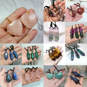 Natural Crystal Pendulum Quartz Stone Pendant Chakra Healing Gemstone Necklace - Picture 1 of 291