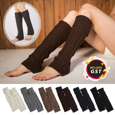 Women Winter Long Warm Leg Warmers Knitted Crochet Thigh High Long Bubble Socks - image 1 of 4
