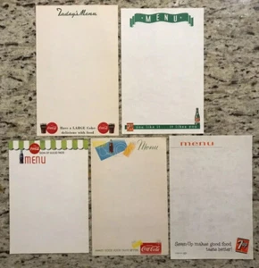 5 fogli diversi disegni Coca-Cola e 7 pagine menù giornaliere carta vintage - Foto 1 di 7