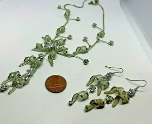Vintage Silver Metal Flower Rhinestone Diamante Necklace & Earring Set 1980' - Picture 1 of 5