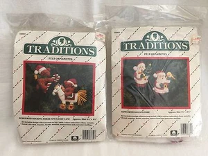 2 Felt Ornaments Kits Santa Bears Traditions 1986 New - Picture 1 of 6