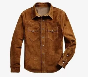 Camisa de gamuza de cuero para hombre Camionero Premium Western Wear Camisa de gamuza de cuero - Imagen 1 de 3