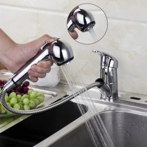 Grifo de cocina de latón extraíble en aerosol cromado montado en la pared lavabo fregadero barra mezclador grifo - Imagen 1 de 8