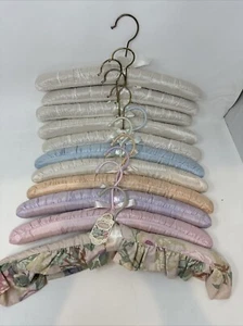 Vintage Padded Satin Lingerie Clothes Hangers Tufted Padded Colorful Lot 11 Psc - Picture 1 of 6