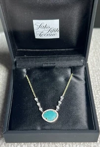 Meira T 14k Y/Gold Pave Bezel Diamond Amazonite Pendant 16-18'' Necklace~$1440 - Picture 1 of 14