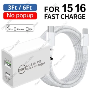 For iPhone 15 16 Pro Max Samsung 20W USB-C Fast Charger Block PD Type-C Cable - Picture 1 of 15
