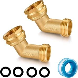 Garden Hose Elbow Connector 45 Degree Solid Brass Pipe Fittings -Eliminates Stre - Picture 1 of 12