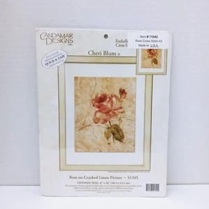 Candamar Designs 2001 Rose On Cracked Linen Cheri Blum Cross Stitch Kit 51345 - Picture 1 of 4