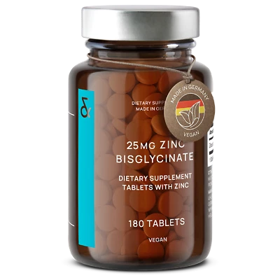 Quelato de bisglicinato de zinc 25 mg - 180 comprimidos (6 meses) - Suplemento de zinc premium Foto 1 de 4