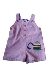 Samara Boys 18 Months Jon Jon Romper Short Excavator Red Bottom Vintage - Picture 1 of 13
