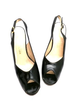 VTG Womens Bruno Magli Black Patent Leather Peep Toe Sling Back Shoes 6M 70S - Image 1 of 4