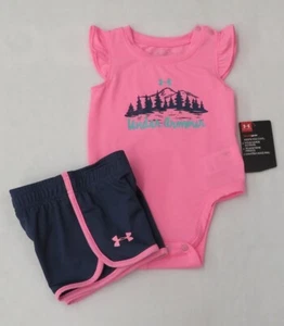 Under Armour Baby Girl Woodmark Cap Sleeve Shirt and Shorts 3-6 Months - Picture 1 of 5