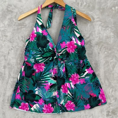 Trajes de baño para todas las mujeres 16 tropicales hibisco estampado palma halter tankini top Foto 1 de 4