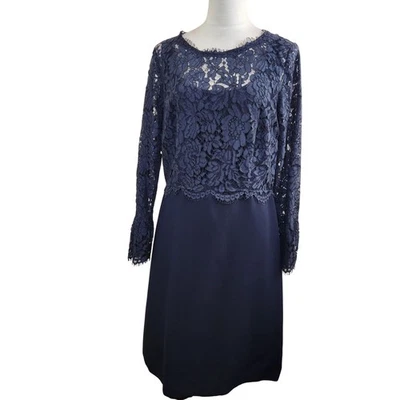 Talbots RSVP Navy Blue Lace Long Sleeve Dress Size 10 Elegant Cocktail Feminine - Image 1 of 4