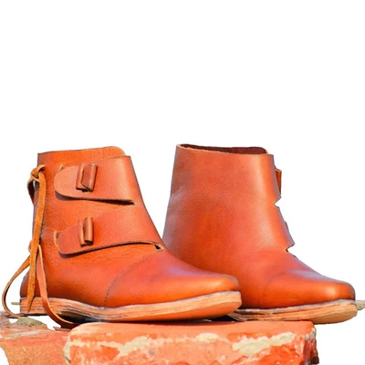 Medieval Leather Boots Men Renaissance Viking Shoes Brown Pirate LARP - Image 1 of 4
