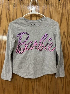 Girls Long Sleeve Barbie Shirt Size Large 10-12 Gray Pink Purple - Picture 1 of 7