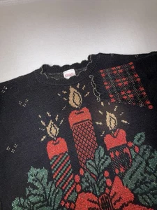 Vintage Holiday Time Sweater Womens Large Ugly Christmas Lurex Candles USA 90s - Picture 1 of 8