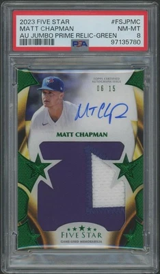 2023 Topps Five Star Matt Chapman Green Jumbo Patch Auto #06/15 PSA 8 (NM-MT) - Image 1 of 2