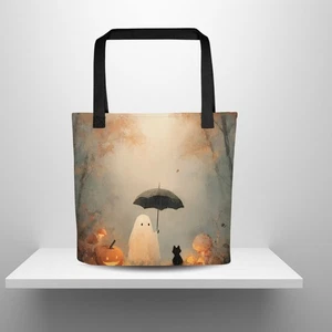 Umbrella Ghost Black Cat Pumpkin Cute Gothic Halloween Tote Bag - Picture 1 of 7