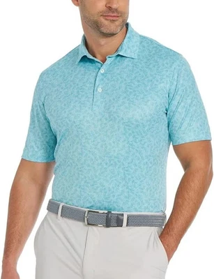 NUEVO Greg Norman Para hombres XL Play Dry Polo Camisa de Golf Estampado de Palma Azul Foto 1 de 4