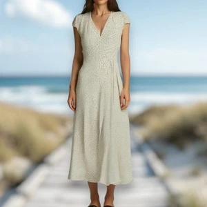 Reformation Sz M Carina Midi Wrap Dress Cream Black Polka Dot Feminine Coquette - Picture 1 of 11