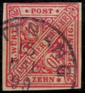 Old Germany / Wurttemberg 1881 ☀ 10 pf Dienstmarke Mi 203 / Imperforated - Picture 1 of 2