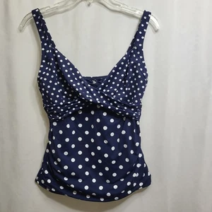 Lands' End Tankini Oberteil Badeanzug gepunktet verstellbare Träger marineblau Größe 8 - Bild 1 von 7