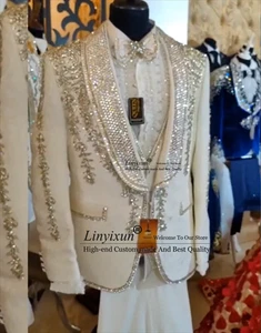Sparkly Metal Embellished Men Suits Shawl Lapel Groom Tuxedos 2 Pieces Sets Part - Picture 1 of 6