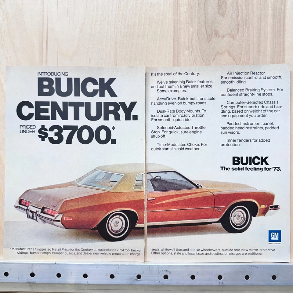1972 Buick Century Vintage Print Ad Red Orange Coup General Motors - Image 1 of 3