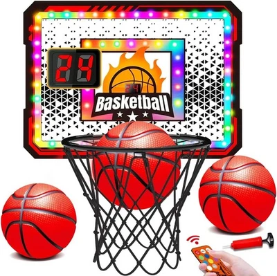 Indoor Electronic Basketball Hoop with Scoreboard, LED Lights, 3 Balls & Pump - Image 1 of 4