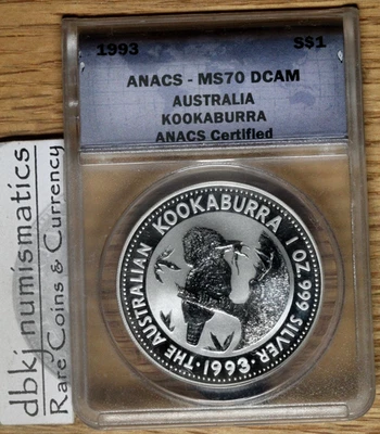 Australia 1993 - plata - Cucaburra $1 - 1 oz - plata .999 - ANACS - MS70 DCAM Foto 1 de 4