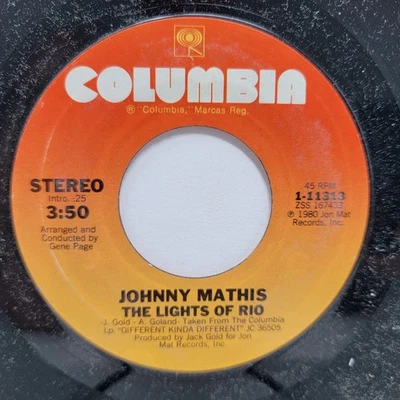 Johnny Mathis The Lights of Rio / Different Kin 7" 45rpm M- Vinyl 80's Record 45 - Image 1 of 2