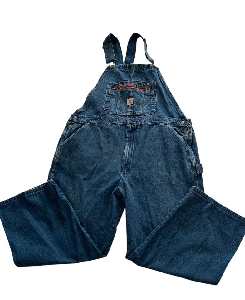 VTG Pointer Brand Low Back Bib Denim Overalls Size  46 X 30 Made In USA - Image 1 of 4