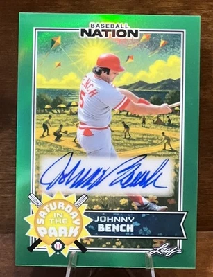 JOHNNY BENCH # 1/1 AUTO 2025 Leaf Baseball Nation Saturday In The Park Green HOF - Image 1 of 2