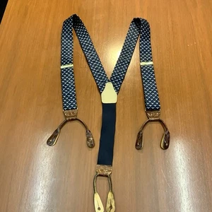 Bretelle uomo in tessuto con bottoni in pelle modello barca a vela blu navy - Foto 1 di 13