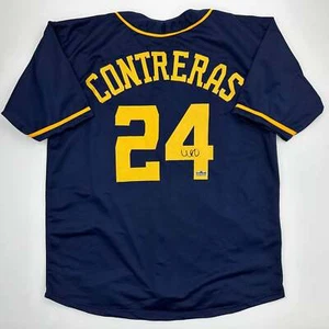 Facsimile Autographed William Contreras Milwaukee Blue Reprint Jersey Men's XL - Picture 1 of 4