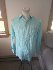 Camisa Peter Millar Crown Cool 100 % lino azul manga larga abotonada mediana - Imagen 1 de 15