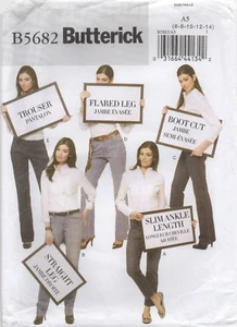 Butterick Sewing Pattern 5682 EASY Trousers Jeans Flared Boot Cut Slim 6-14 New - Picture 1 of 14