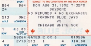 Blue Jays White Sox Ticket Stub August 31 1992 SkyDome - Bild 1 von 1