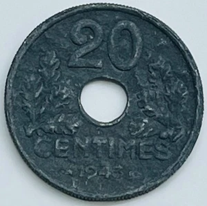 1943 France 20 Centimes KM# 900.2 Circulated Condition - Picture 1 of 3