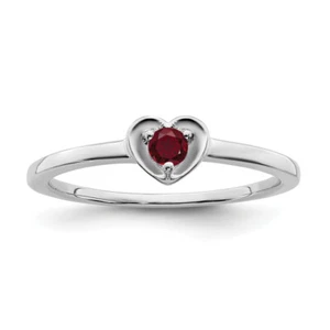 10K White Gold Created Red Ruby Heart Ring Love Band July Birthstone Jewelry - Picture 1 of 50
