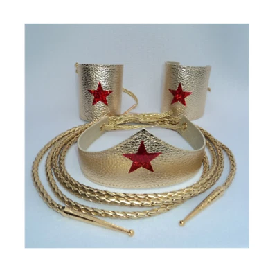 Girl  Woman Costume Acc Set - Tiara, Cuffs, Lasso Super Hero shiny lacing Golden - Image 1 of 4