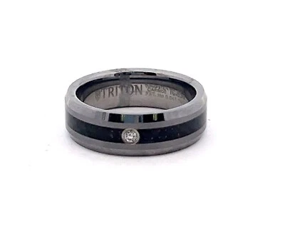 Triton 7mm Tungsteno & Grigio Fibra di Carbonio .07ct Diamante Contorno Fedina - Immagine 1 di 3