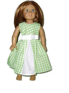 Grünes Gingham Ostern Frühling Kleid passt American Girl 18" Puppenkleidung - Bild 1 von 4