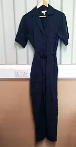 Topshop Womens Jumpsuit Blue Size UK 8 Tall Utility Belted Collared Casual - Picture 1 of 9