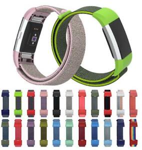 Für Fitbit Charge 2 3 4 Armband Ersatzband Nylon Fitness schwarz grau blau Klett