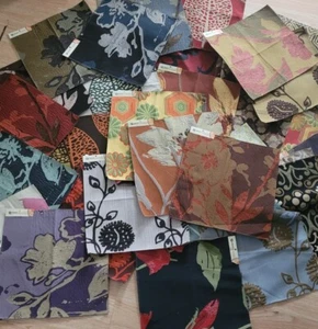 Vtg Upholstery Embroidered Fabric Squares Remnant Patchwork Quilt Craft 33pc Lot - Picture 1 of 15