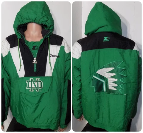 North Dakota Fighting Sioux Starter Jacket (Lrg) Vtg Puffer Baseball Custom UND Cover
