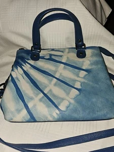Anuschka Hand-Painted Leather Satchel with Crossbody Strap-Tie Dye Ocean-NWOT - Picture 1 of 8